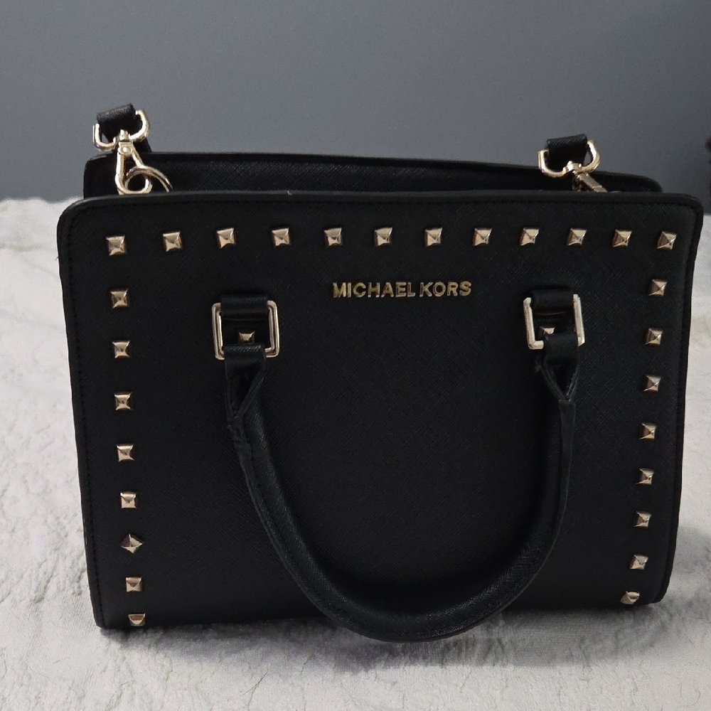 Black Satchel with Gold Studs
